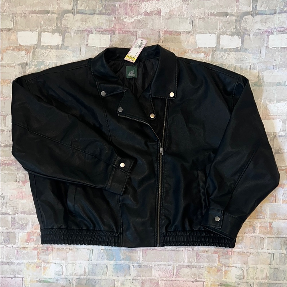 Black Faux Leather Moto Bomber Jacket